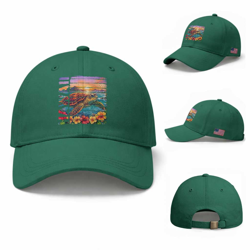 Hawaii Sea Turtle Baseball Cap Tropical Sunset Island Vacation Gift TS12 Baseball Cap Universal Fit Irish Green Print Your Wear