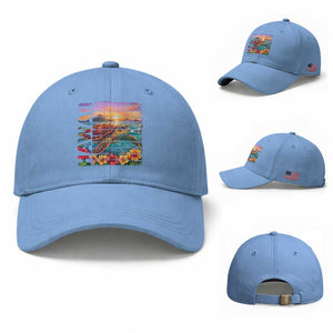 Hawaii Sea Turtle Baseball Cap Tropical Sunset Island Vacation Gift TS12 Baseball Cap Universal Fit Light Blue Print Your Wear