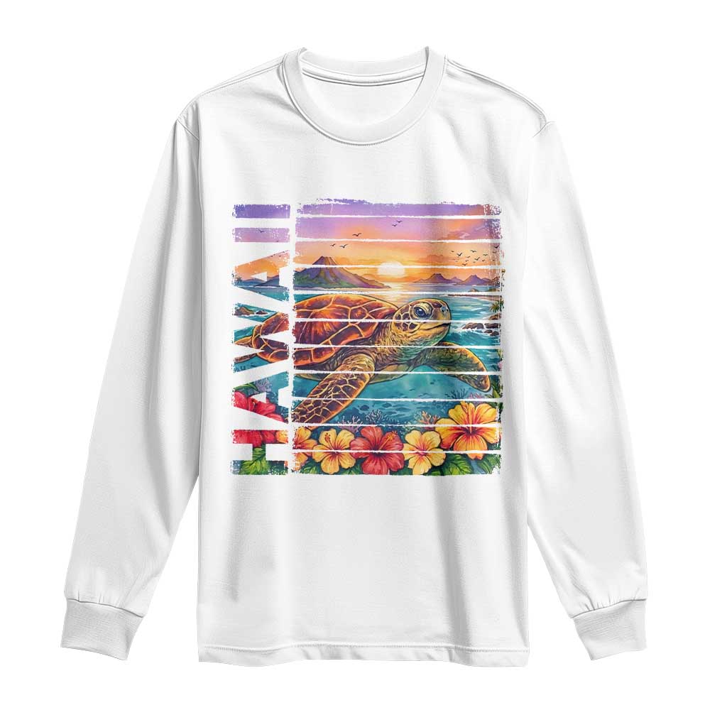 Hawaii Sea Turtle Long Sleeve Shirt Tropical Sunset Island Vacation Gift TS12 White Print Your Wear