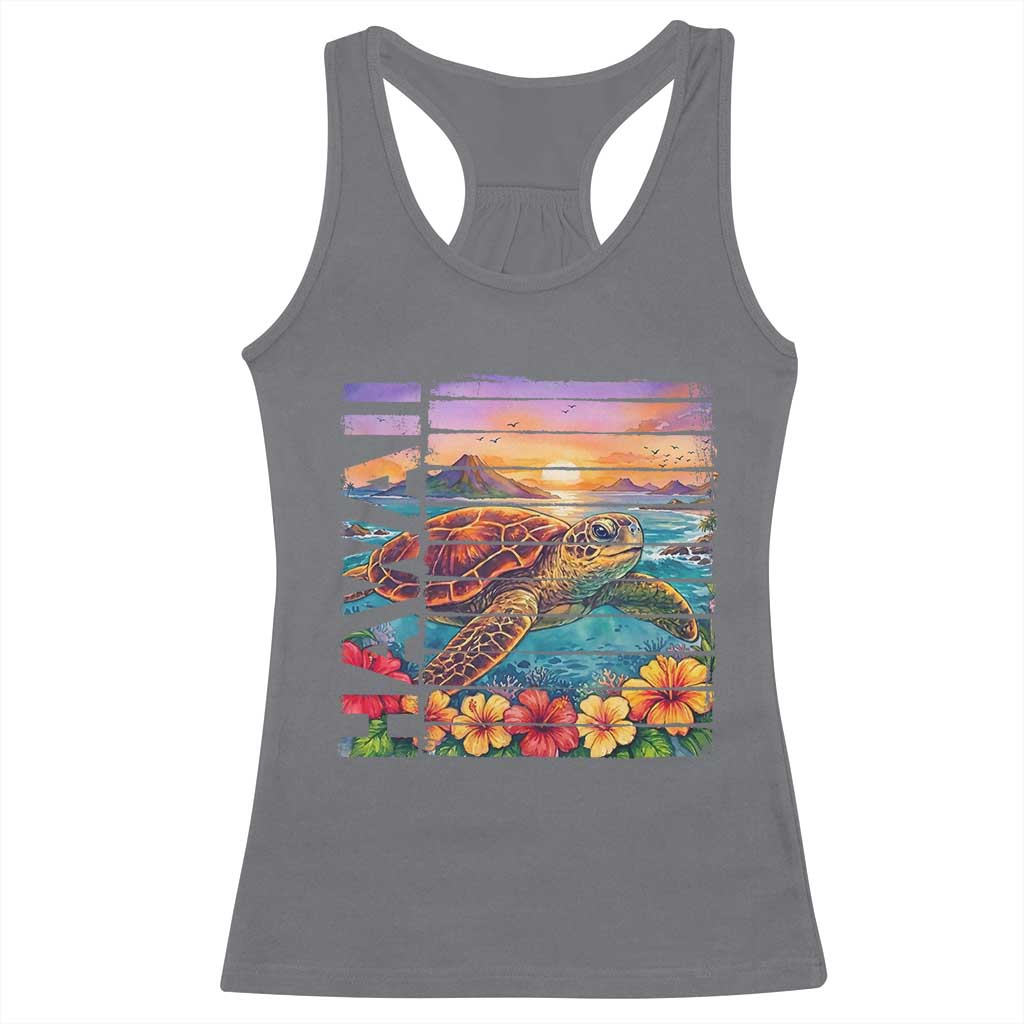 Hawaii Sea Turtle Racerback Tank Top Tropical Sunset Island Vacation Gift TS12 Charcoal Print Your Wear