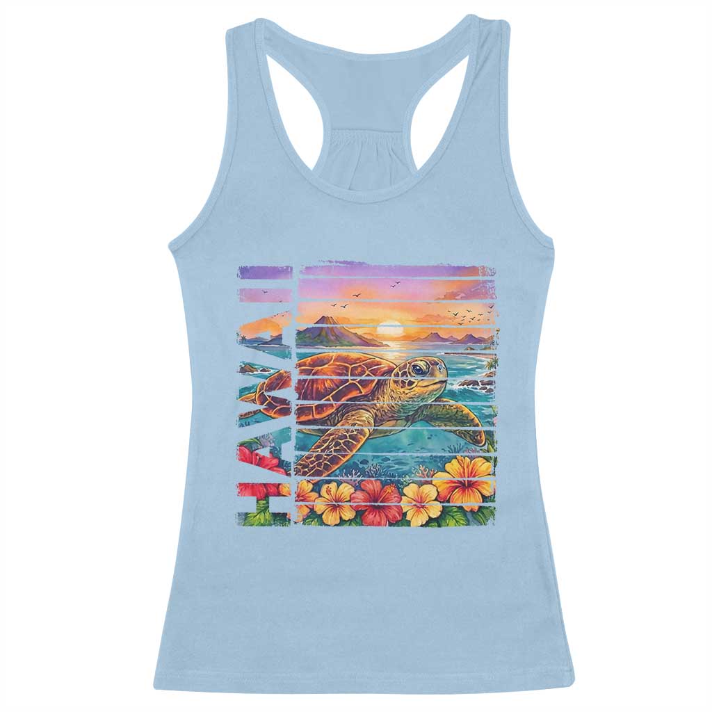 Hawaii Sea Turtle Racerback Tank Top Tropical Sunset Island Vacation Gift TS12 Light Blue Print Your Wear