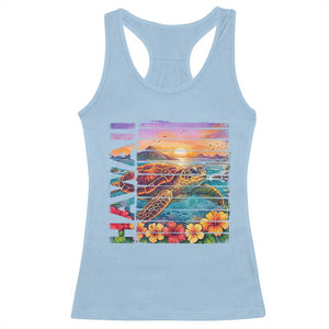 Hawaii Sea Turtle Racerback Tank Top Tropical Sunset Island Vacation Gift TS12 Light Blue Print Your Wear