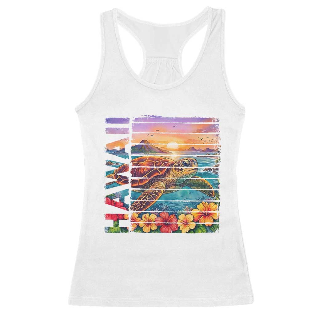Hawaii Sea Turtle Racerback Tank Top Tropical Sunset Island Vacation Gift TS12 White Print Your Wear