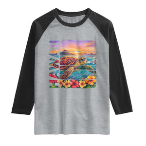 Hawaii Sea Turtle Raglan Shirt Tropical Sunset Island Vacation Gift TS12 Heather Gray Black Print Your Wear