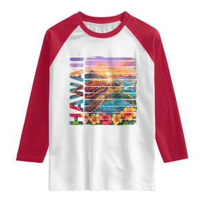 Hawaii Sea Turtle Raglan Shirt Tropical Sunset Island Vacation Gift TS12 White Red Print Your Wear