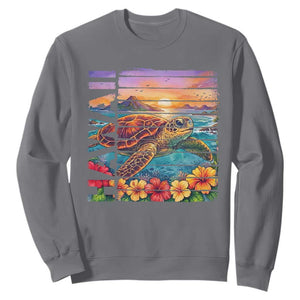 Hawaii Sea Turtle Sweatshirt Tropical Sunset Island Vacation Gift TS12 Charcoal Print Your Wear