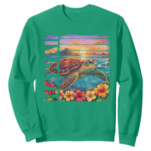 Hawaii Sea Turtle Sweatshirt Tropical Sunset Island Vacation Gift TS12 Irish Green Print Your Wear