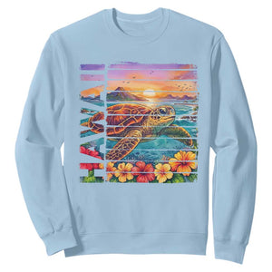 Hawaii Sea Turtle Sweatshirt Tropical Sunset Island Vacation Gift TS12 Light Blue Print Your Wear