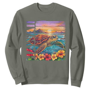 Hawaii Sea Turtle Sweatshirt Tropical Sunset Island Vacation Gift TS12 Military Green Print Your Wear