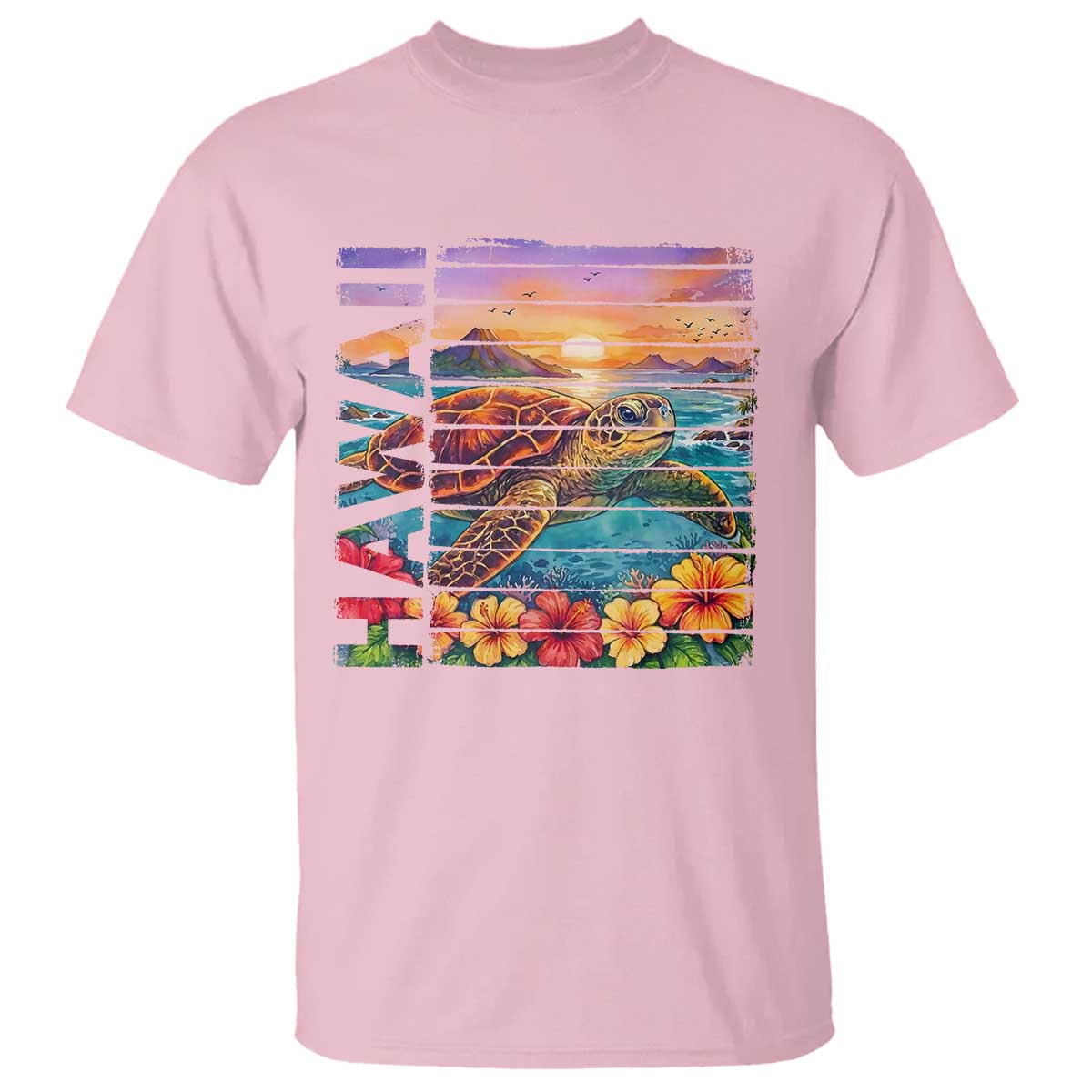 Hawaii Sea Turtle T Shirt Tropical Sunset Island Vacation Gift TS12 Light Pink Print Your Wear