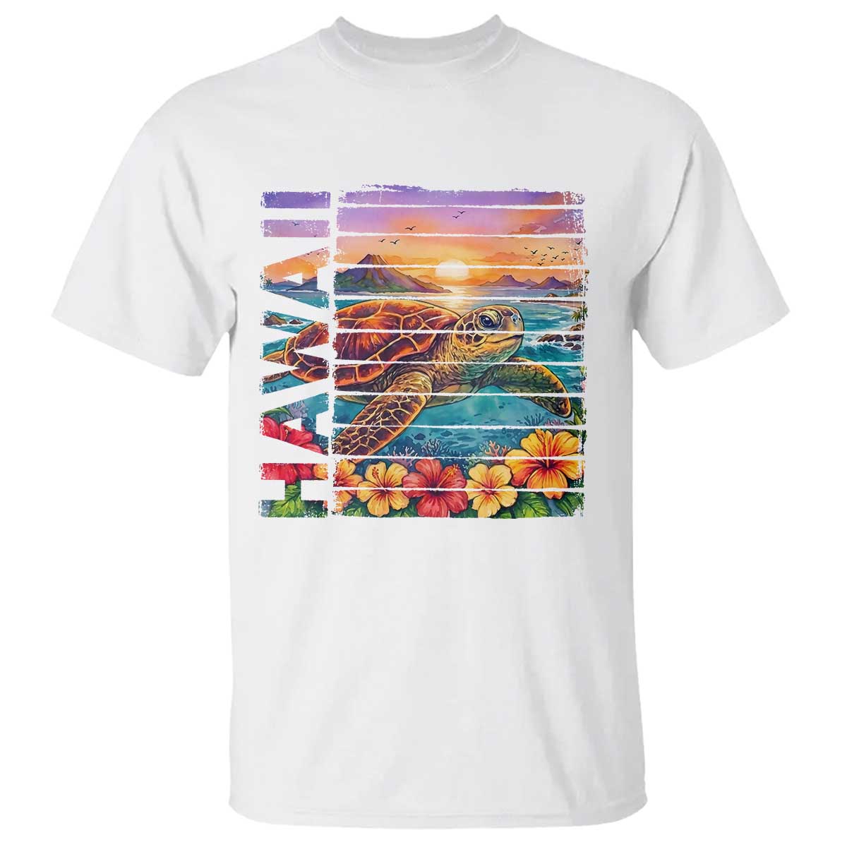 Hawaii Sea Turtle T Shirt Tropical Sunset Island Vacation Gift TS12 White Print Your Wear