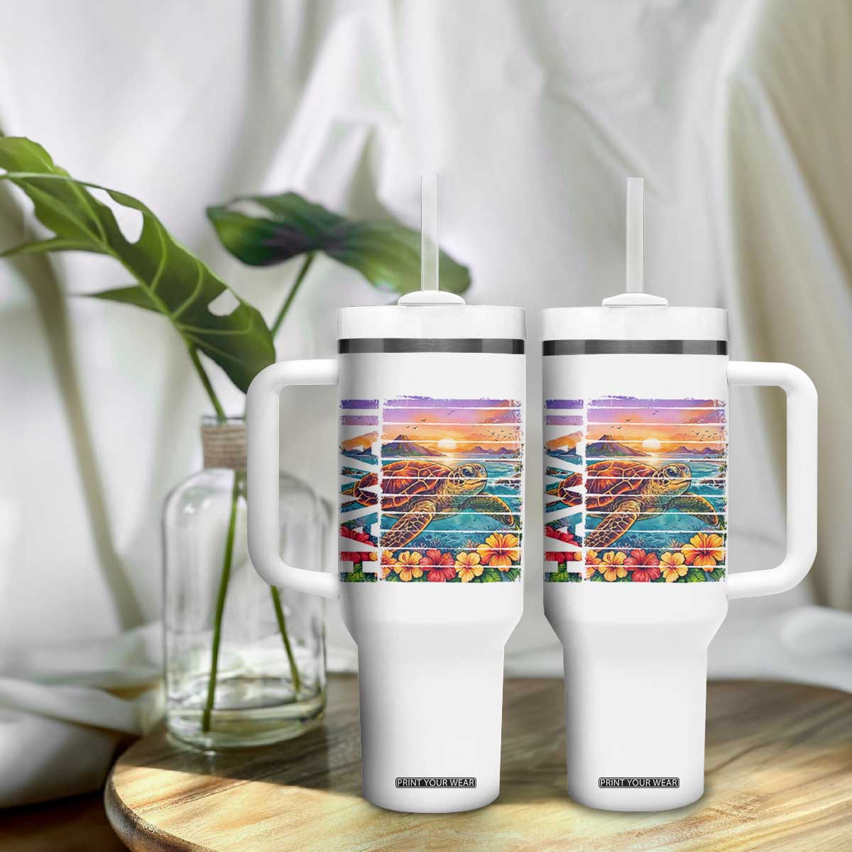 Hawaii Sea Turtle Tumbler With Handle Tropical Sunset Island Vacation Gift TS12 Print Your Wear