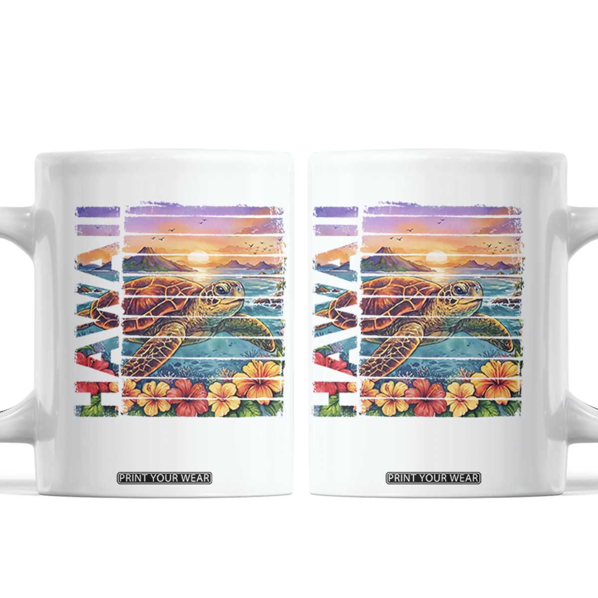 Hawaii Sea Turtle Coffee Mug Tropical Sunset Island Vacation Gift TS12 White Print Your Wear
