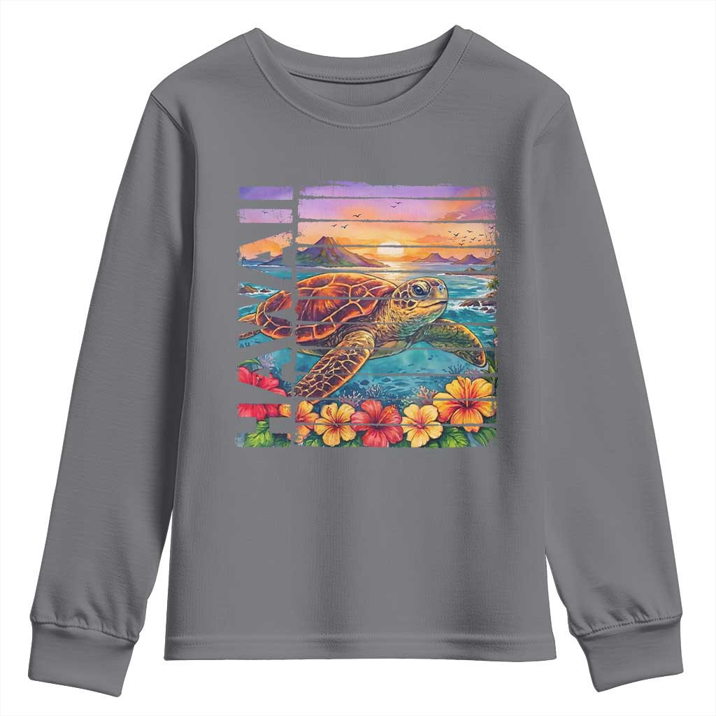 Hawaii Sea Turtle Youth Sweatshirt Tropical Sunset Island Vacation Gift TS12 Charcoal Print Your Wear