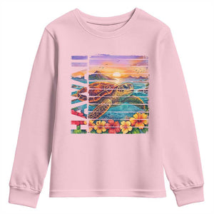 Hawaii Sea Turtle Youth Sweatshirt Tropical Sunset Island Vacation Gift TS12 Light Pink Print Your Wear