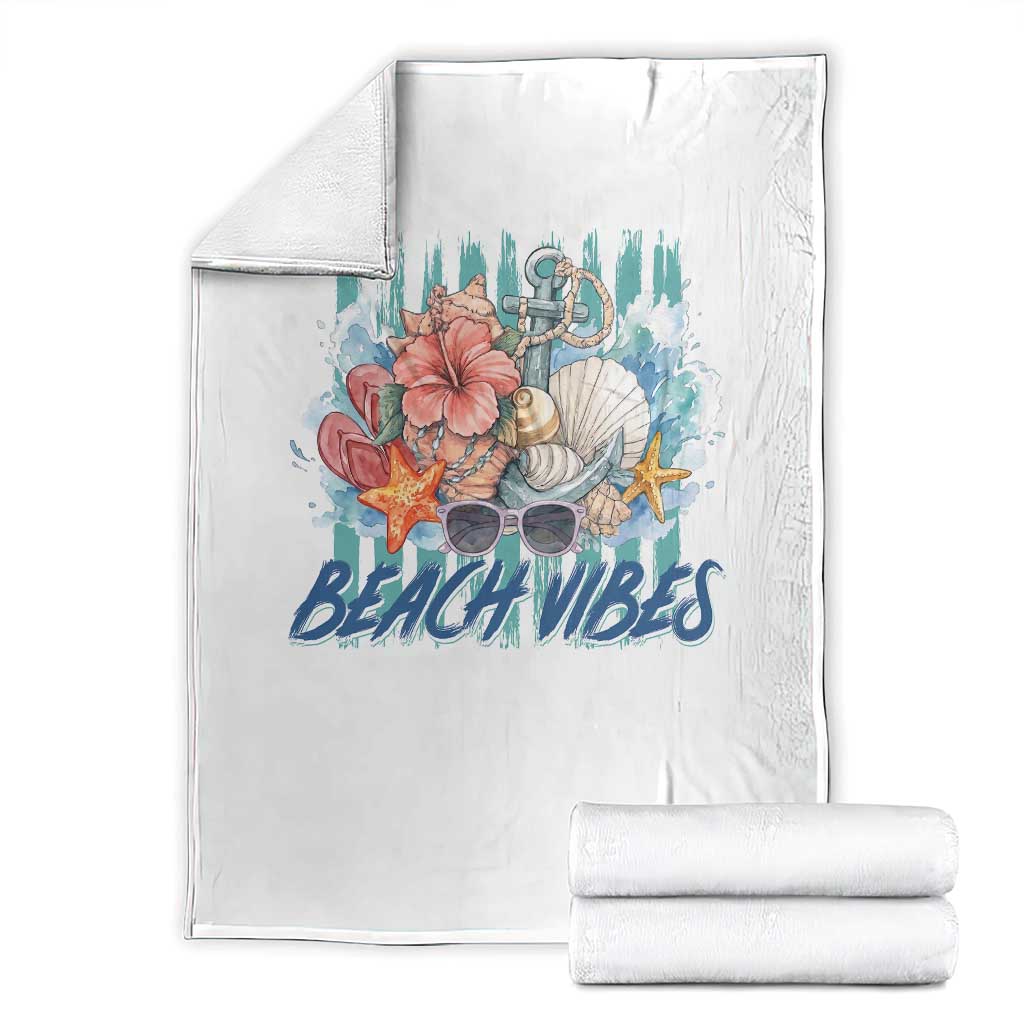 Beach Vibes Throw Blanket Floral Seashell Coastal Vacation Graphic TS12 White Print Your Wear