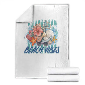 Beach Vibes Throw Blanket Floral Seashell Coastal Vacation Graphic TS12 White Print Your Wear