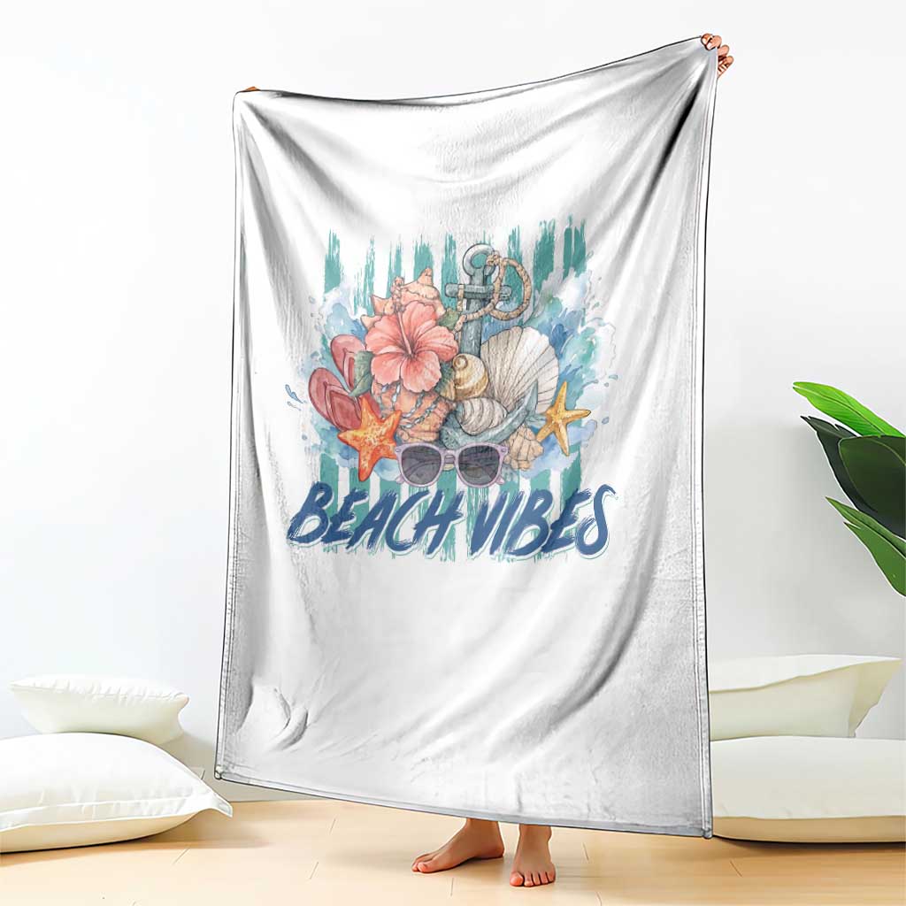 Beach Vibes Throw Blanket Floral Seashell Coastal Vacation Graphic TS12 Print Your Wear