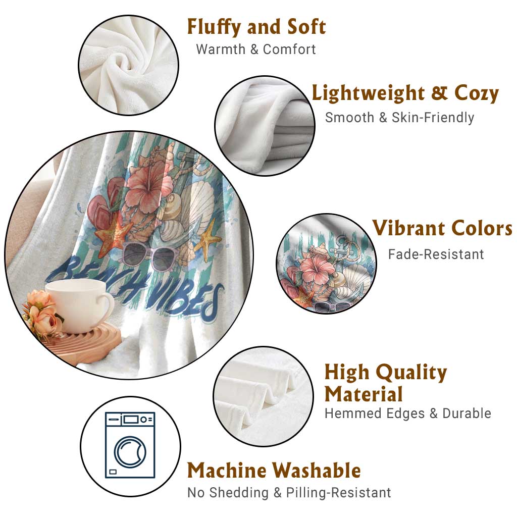 Beach Vibes Throw Blanket Floral Seashell Coastal Vacation Graphic TS12 Print Your Wear