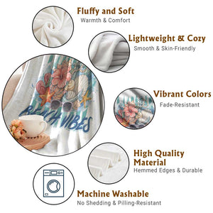 Beach Vibes Throw Blanket Floral Seashell Coastal Vacation Graphic TS12 Print Your Wear