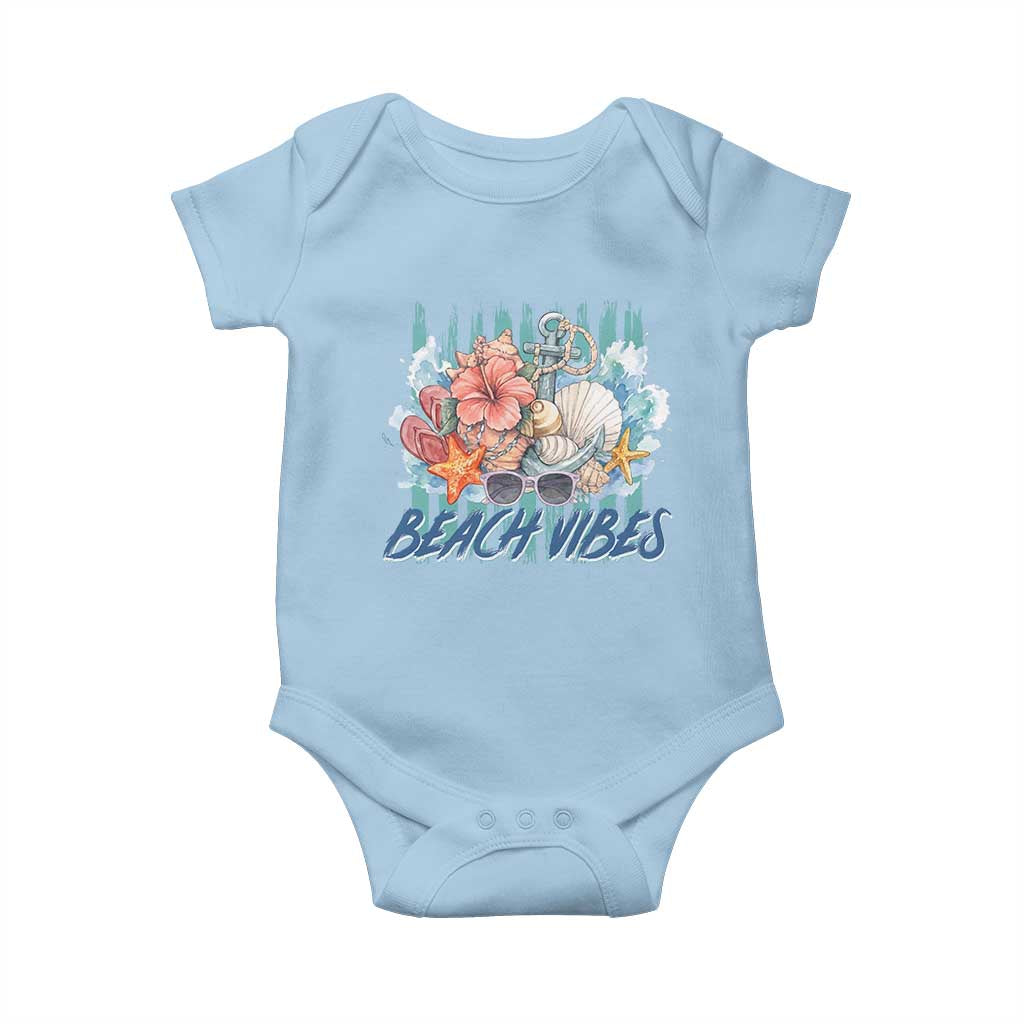 Beach Vibes Baby Onesie Floral Seashell Coastal Vacation Graphic TS12 Light Blue Print Your Wear