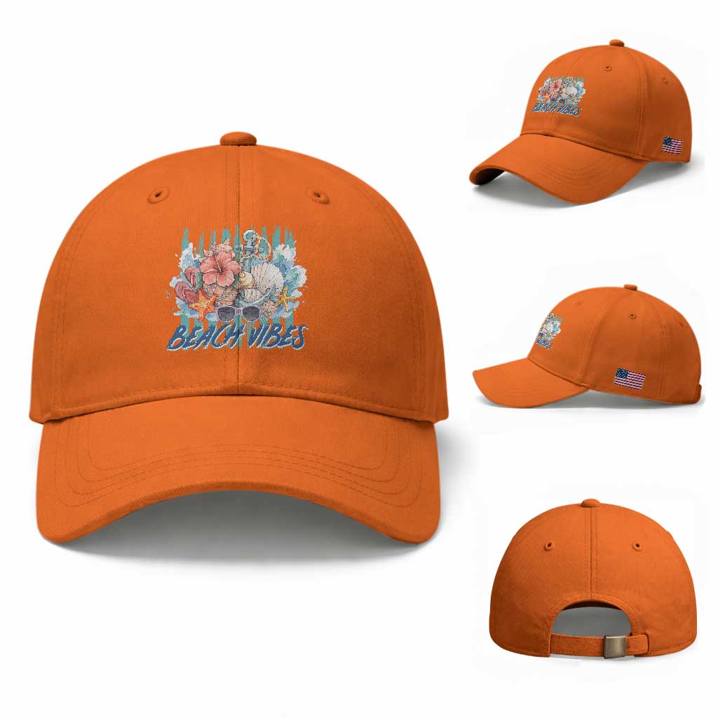 Beach Vibes Baseball Cap Floral Seashell Coastal Vacation Graphic TS12 Baseball Cap Universal Fit Orange Print Your Wear