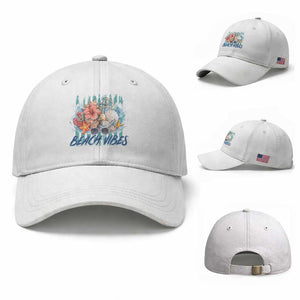 Beach Vibes Baseball Cap Floral Seashell Coastal Vacation Graphic TS12 Baseball Cap Universal Fit White Print Your Wear