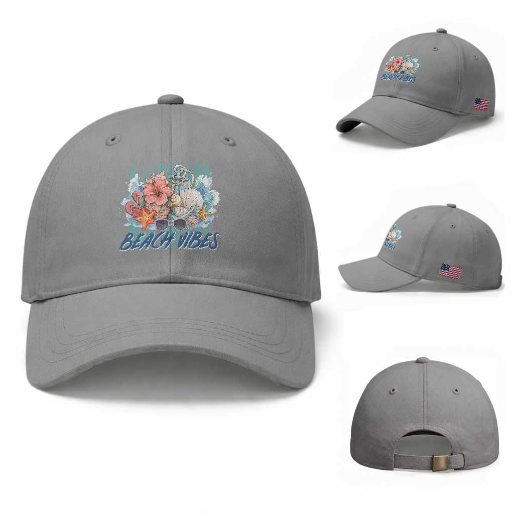 Beach Vibes Baseball Cap Floral Seashell Coastal Vacation Graphic TS12 Baseball Cap Universal Fit Sport Gray Print Your Wear