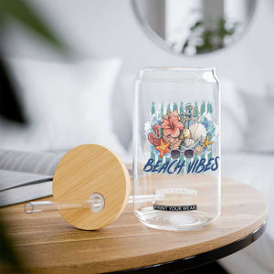 Beach Vibes Glass Can Floral Seashell Coastal Vacation Graphic TS12 Print Your Wear