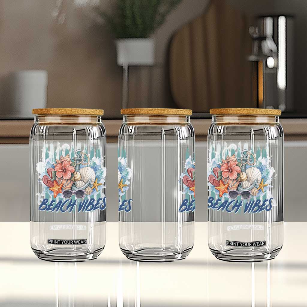 Beach Vibes Glass Can Floral Seashell Coastal Vacation Graphic TS12 Print Your Wear