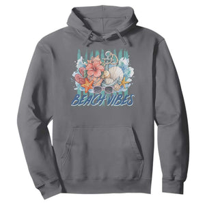 Beach Vibes Hoodie Floral Seashell Coastal Vacation Graphic TS12 Charcoal Print Your Wear