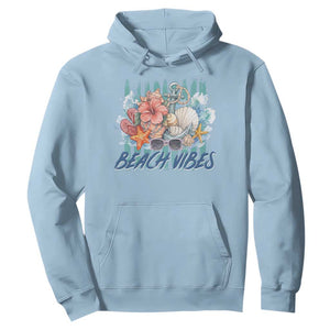 Beach Vibes Hoodie Floral Seashell Coastal Vacation Graphic TS12 Light Blue Print Your Wear