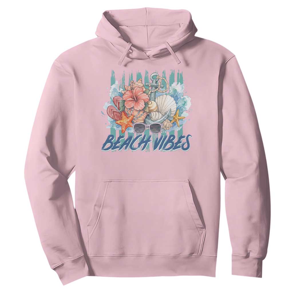 Beach Vibes Hoodie Floral Seashell Coastal Vacation Graphic TS12 Light Pink Print Your Wear