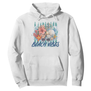 Beach Vibes Hoodie Floral Seashell Coastal Vacation Graphic TS12 White Print Your Wear