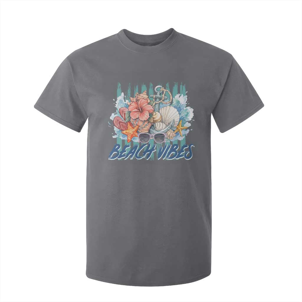 Beach Vibes T Shirt For Kid Floral Seashell Coastal Vacation Graphic TS12 Charcoal Print Your Wear