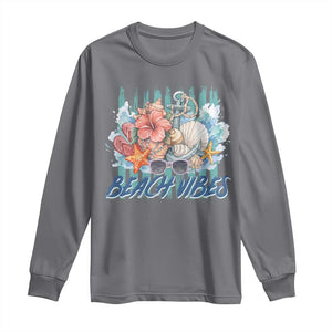 Beach Vibes Long Sleeve Shirt Floral Seashell Coastal Vacation Graphic TS12 Charcoal Print Your Wear