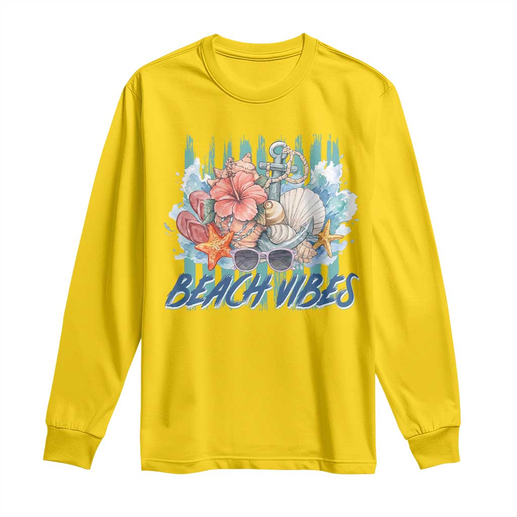 Beach Vibes Long Sleeve Shirt Floral Seashell Coastal Vacation Graphic TS12 Daisy Print Your Wear