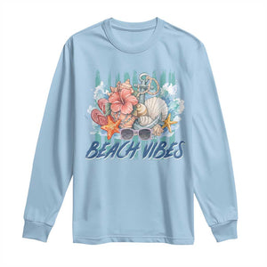 Beach Vibes Long Sleeve Shirt Floral Seashell Coastal Vacation Graphic TS12 Light Blue Print Your Wear