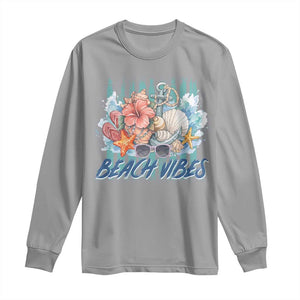 Beach Vibes Long Sleeve Shirt Floral Seashell Coastal Vacation Graphic TS12 Sport Gray Print Your Wear