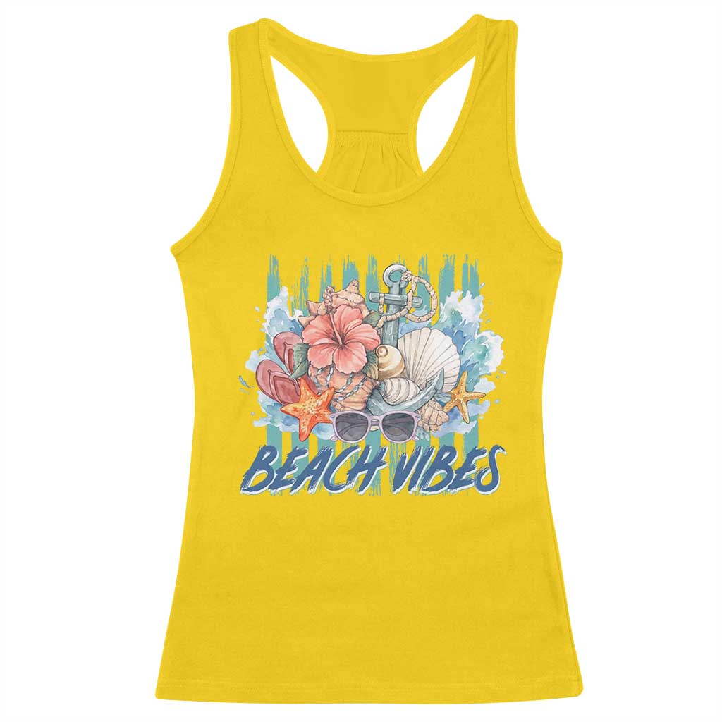 Beach Vibes Racerback Tank Top Floral Seashell Coastal Vacation Graphic TS12 Daisy Print Your Wear