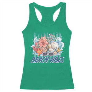 Beach Vibes Racerback Tank Top Floral Seashell Coastal Vacation Graphic TS12 Irish Green Print Your Wear