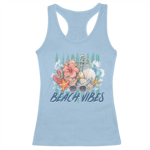 Beach Vibes Racerback Tank Top Floral Seashell Coastal Vacation Graphic TS12 Light Blue Print Your Wear