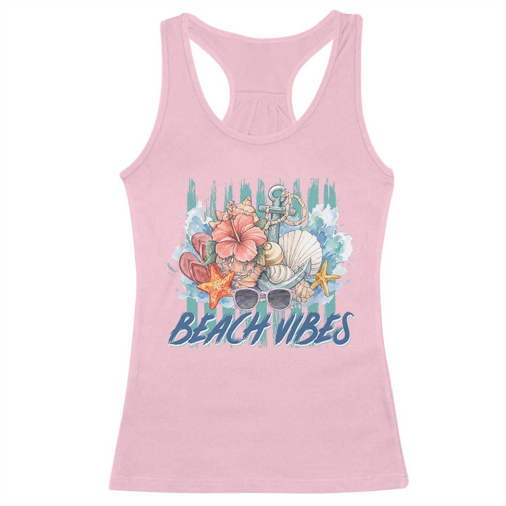 Beach Vibes Racerback Tank Top Floral Seashell Coastal Vacation Graphic TS12 Light Pink Print Your Wear
