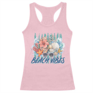 Beach Vibes Racerback Tank Top Floral Seashell Coastal Vacation Graphic TS12 Light Pink Print Your Wear