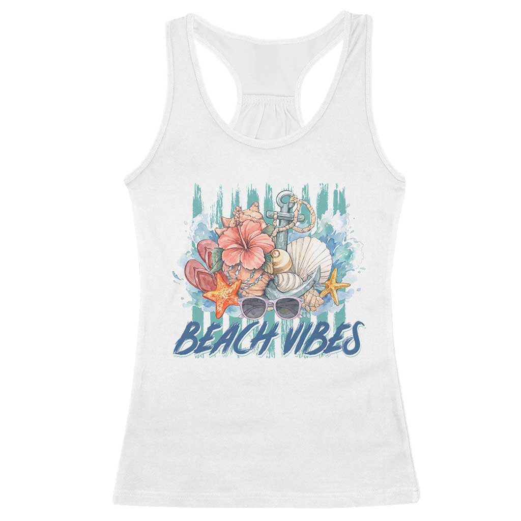 Beach Vibes Racerback Tank Top Floral Seashell Coastal Vacation Graphic TS12 White Print Your Wear