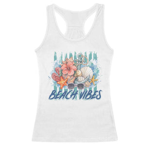 Beach Vibes Racerback Tank Top Floral Seashell Coastal Vacation Graphic TS12 White Print Your Wear