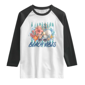 Beach Vibes Raglan Shirt Floral Seashell Coastal Vacation Graphic TS12 White Black Print Your Wear
