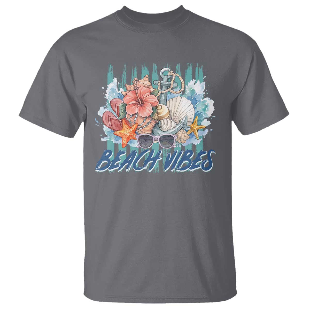 Beach Vibes T Shirt Floral Seashell Coastal Vacation Graphic TS12 Charcoal Print Your Wear