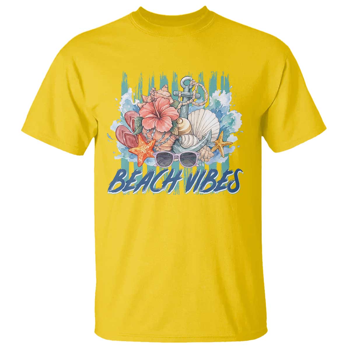 Beach Vibes T Shirt Floral Seashell Coastal Vacation Graphic TS12 Daisy Print Your Wear