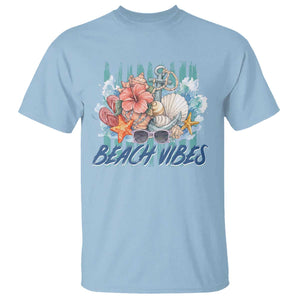 Beach Vibes T Shirt Floral Seashell Coastal Vacation Graphic TS12 Light Blue Print Your Wear